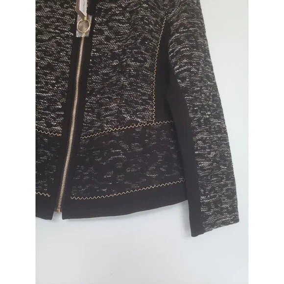 Chico's 1 Womens 8 S Jacket Full Zipper Gray Heather Pieced Jacquard Black NWT - Picture 3 of 7